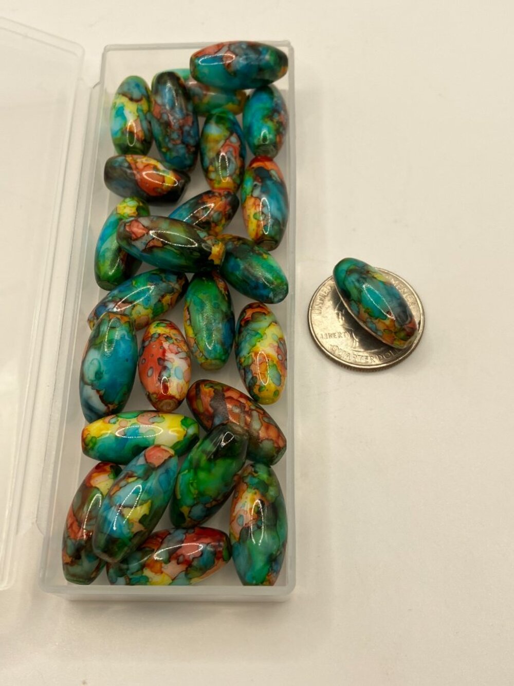 25 Oblong Glass Beads Hand Painted Colorful for making jewelry NEW